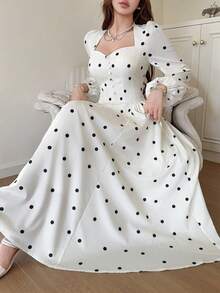 Feyla Women's Polka Dot Puff Long Sleeve Elegant Dress - Multicolor - View 1