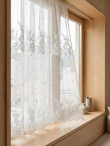 1pc White Lace Floral Pattern Curtain, Romantic & Sweet Style, Made Of Polyester Fiber, Suitable For Living Room & Bedroom Window Decor,Fall Decor,Autumn Decor,Room Decor - White - View 8
