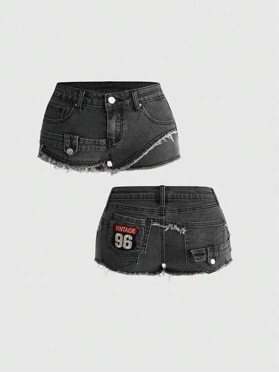 Shorts de mezclilla asimétricos desestructurados con bordes deshilachados sexy para mujer estilo Y2K Hot Girl