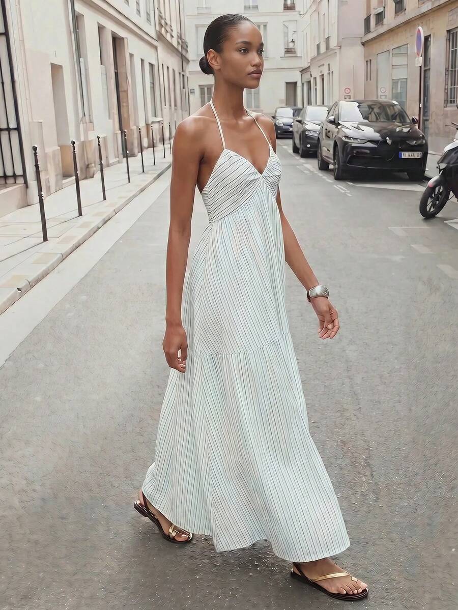 Maija Abito da donna a righe senza schienale, stile vacanza, con collo a canottiera - Multicolore - Visualizzare 1