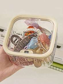 Dust-Proof Cosmetic, Hair Accessory Storage Box, Makeup Box, Desktop Decor Box, Desktop Trash Can, Women's Storage Box, Suitable For Rubber Bands, Hair Clips, Headbands, Hair Ties, Hair Accessories, Cosmetic Storage Box, Travel Essentials - Clear - View 3