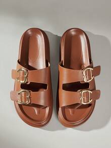 Solecia Women's Spring/Summer Fashion Brown Comfortable Flat -Style Beach Sandals - Brown - View 2
