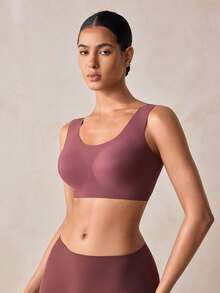 Veilyse Women's Nude Wireless Bra, Thin Fabric, Lift & Support For Large Bust, Removable Pads, Seamless, Comfortable, Elastic, Wide Strap, U-Shaped Sports Bra - Coffee Brown - View 6