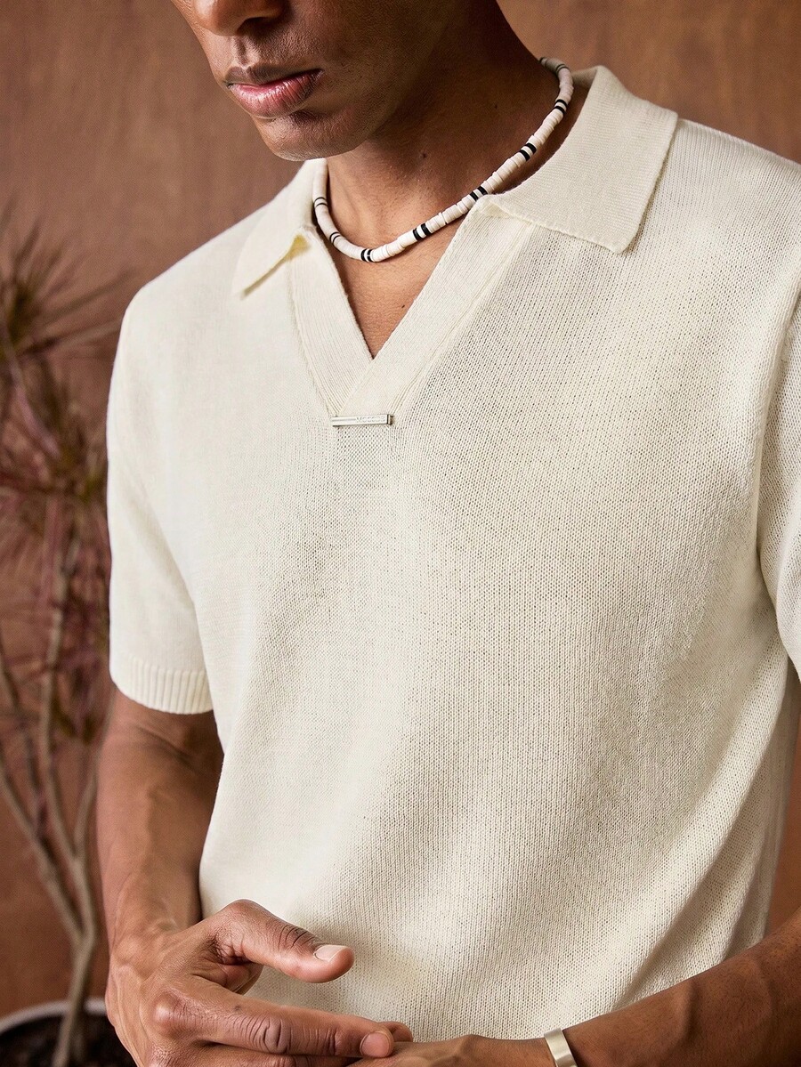 EASEVO Men's Plus Size Solid Color Casual Versatile Daily Wear Knit Top - White - View 1