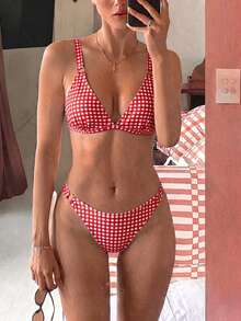 Swim Mod 2pcs Set Baju Renang Bikini Thong Potongan Tinggi Motif Bunga Ditsy Berwarna-warni untuk Wanita Liburan Pantai - MultiWarna - View 1
