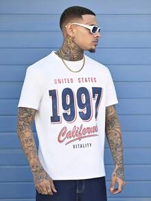 Devon Thys Men White Knit Vintage Crewneck Letter Graphic Short Sleeve T-Shirt, For Going Out - White - View 4