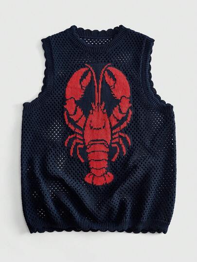 ROMWE MEN Casual Heren Holle Kreeft Jacquard Gebreide Vest Voor Vakantie