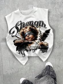 Manfinity Roghcode Men's Round Neck Angel Letter Print Casual Versatile Daily Wear Top, Holiday - Multicolor - View 5