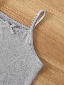 SHEIN Genkimix Kids 5件裝白色牛奶絲面料簡約蝴蝶結細肩帶背心，女童休閒舒適針織內搭上衣，可當外穿上衣 - 彩色 - 查看 4