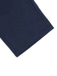 Manfinity Homme Solid Color Versatile Drawstring Pocket Casual Pants - Navy Blue - View 3