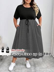 SHEIN CURVE+ Size 時尚傳統休閒通勤機場優雅返校穿搭服飾 2026 秋冬 22W - 黑與白 - 查看 1
