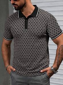 Manfinity CasualCool 男士短袖拼色圖案 Polo 衫，適合外出、聚會與辦公穿著 - 彩色 - 查看 3