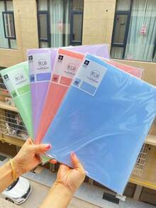 1pc Solid Color Multi-Layer A4 Document Folder With Transparent Pages For Paper & File Management, Large Capacity Storage Album,Back To School,School Supplies - blue - View 5