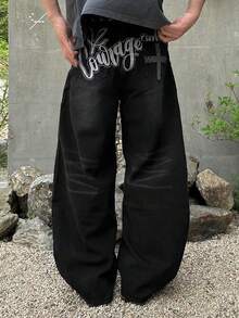 DAZY Autumn Washed Distressed Dark Blue Men's Jeans - Black - View 3