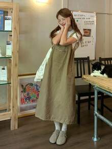 DAZY Women's Solid Color Casual Daily Wear Midi Strap Dress - Apricot - View 9