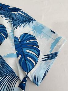 Genlund Men's Short-Sleeve Shirt Set With Tropical Hawaiian Print – Ideal For Beach Vacation - Blue - View 6