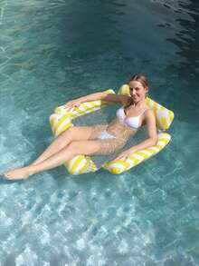 1pc Inflatable Pool Float Green & White Striped Mesh Hammock & Yellow & White 4-Tube Striped Lounge, Summer Water Floats For Pool & Beach - 4 tube oblique stripes - View 6