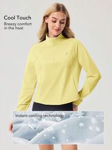 OutZeal Sports Tee Workout Gym UV Protection Cool Touch Front Half Zip With Pockets Long Sleeve T-Shirt - Yellow - View 2