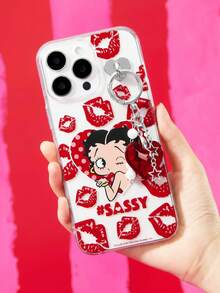 Betty Boop x SHEIN 卡通圖案透明吊飾手機殼，防摔保護 11-17 手機殼 - 彩色 - 查看 2