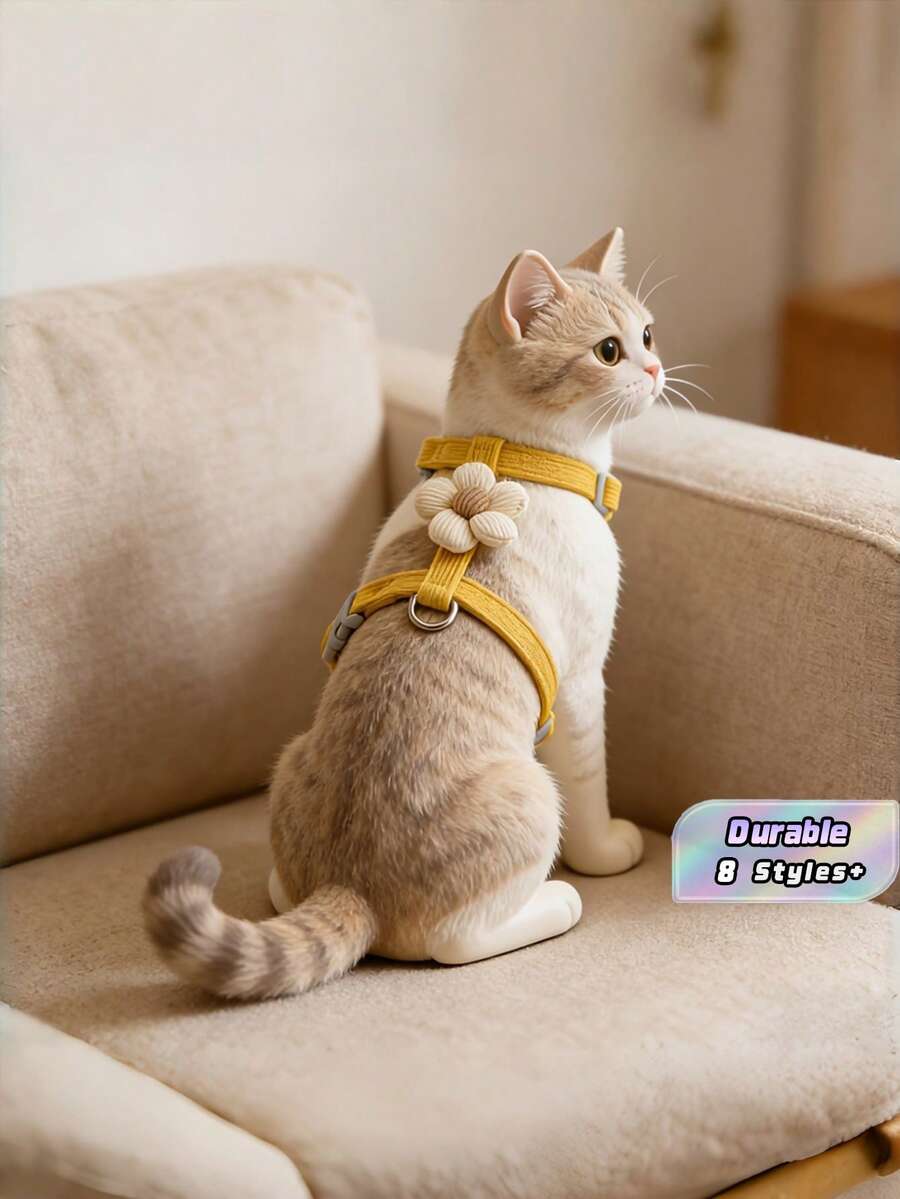Set Harness & Tali Hewan Peliharaan Motif Garis & Bunga yang Lucu, Tersedia 5 Warna, Harness Hewan Peliharaan Portabel, Dekorasi Liburan, Tali Hewan Peliharaan untuk Pemotretan Foto untuk Kucing & Anjing Kecil - MultiWarna - View 1