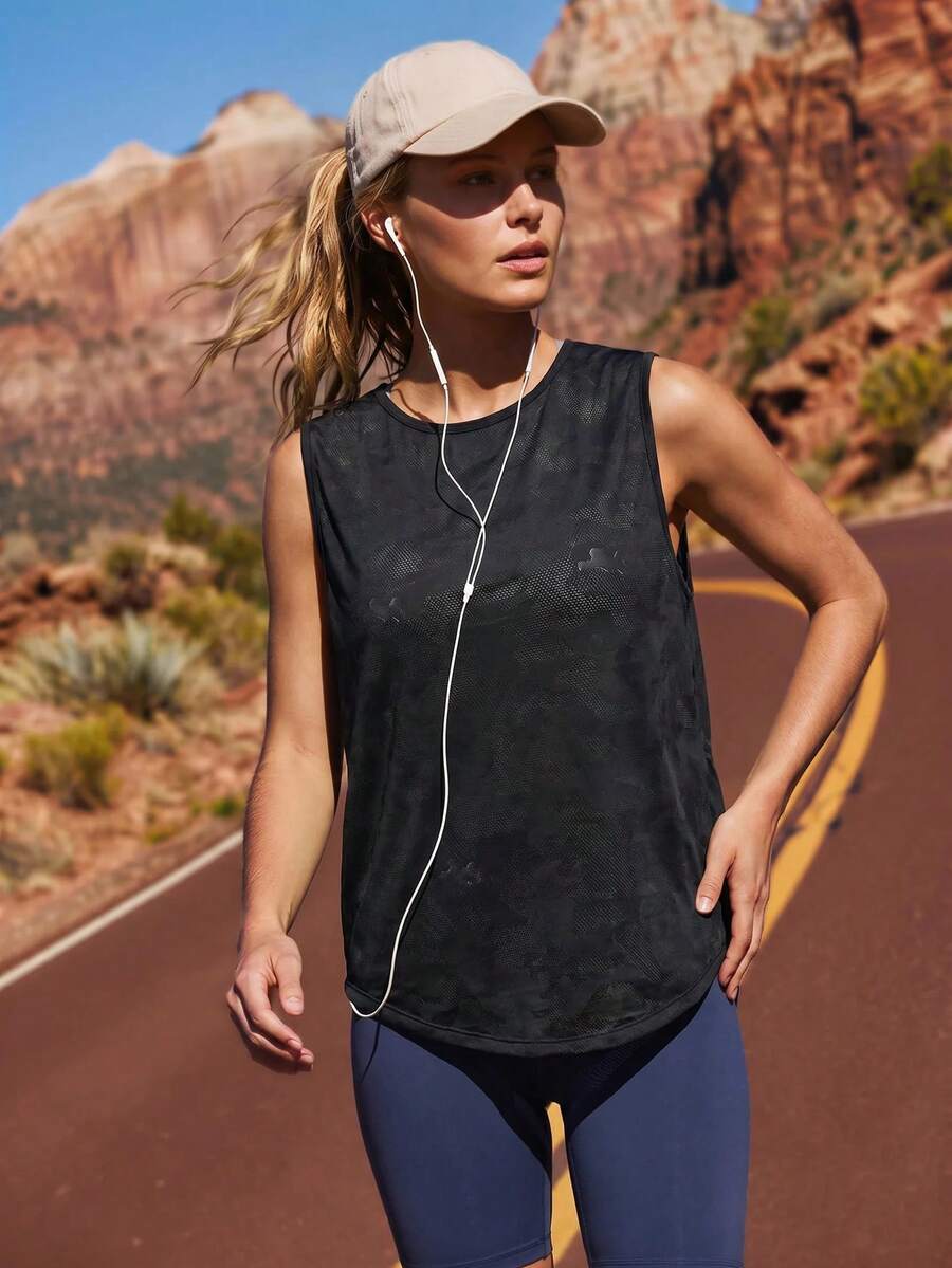 WanderVale Women's Solid Color Camouflage Mesh Fashion Summer Sleeveless Reflective Strip Outdoor Sports T-Shirt - Grey - View 1
