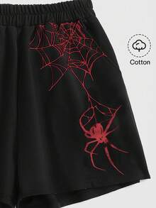 ROMWE Grunge Punk Plus Size Fashion Spider Print Pocket Shorts - Black - View 3
