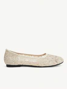 CUCCOO CHICEST Lace Round Toe Flats, Gentle Mesh Low Vamp Shoes, Commuting Dating Bridesmaids Breathable Women's Shoes - Apricot - View 3