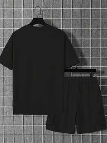 Manfinity Homme 男士大尺碼短袖T恤與短褲兩件套 - 黑色 - 查看 2