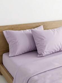 Veyra Day 4pcs/Set 100% Polyester Sheet Set Easy Care Bedding Set Fitted Sheet Set (1pc Flat Sheet+1pc Fitted Sheet+2pcs Pillowcases) Fitted Sheet Set King Queen Full TWIN SIZE Sheet Deep Pocket Up To 35cm , Breathable Better For Sleep - Light purple - View 9
