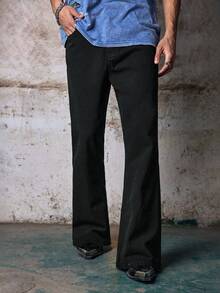 Skyrend Mens Black Flared Denim Jeans, Slim Fit Washed Cargo Pants With Pockets, Gothic Punk Emo Urban Streetwear Winter Jeans - Black - View 6