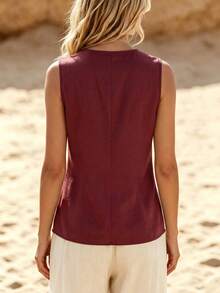 Linhara CURVE Plus Size Bohemian Boho Style Embroidered Sleeveless Burgundy Vest Vacation Summer - Burgundy - View 2