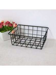 1pc Matte Black Trapezoid Minimalist Desktop Storage Basket, Metal Organizer Basket For Kitchen And Bathroom Without Drilling, Small Gold Trapezoid Basket, Pink Rectangular Basket, Bathroom Accessories, Room Decor - multicolor - View 5
