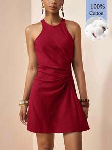 Zivah Women's Solid Color Sleeveless Mini Dress For Vacation And Casual Wear Vacation Red Summer - Red - View 3