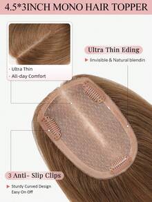 3.1*4.7 Inch Hair Toppers For Women #6 Light Brown Clip In Human Hair Pieces Real Skin Scalp Lace Base With Hair Clip Natural Volume Boost Coverage For Hair Loss Seamless Fit For Thinning Hair Holiday Daily Hairstyle - S6 - View 3