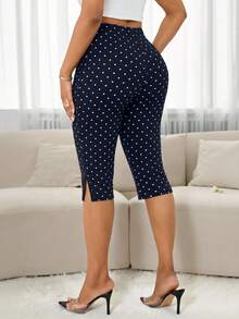 SHEIN Lady 女款深藍色圓點緊身內搭褲休閒日常款 - 藏蓝色 - 查看 2