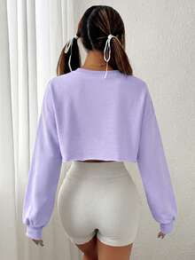 SHEIN EZwear 女款休閒百搭純色短版運動衫 - 紫色 - 查看 2