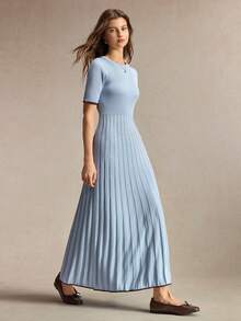 BizChic Women's Short Sleeve Long Knit Dress In Light Blue, French Elegant Party Office Work Brunch Style For Fall, Halloween, Back To School, Church - Blue - View 5