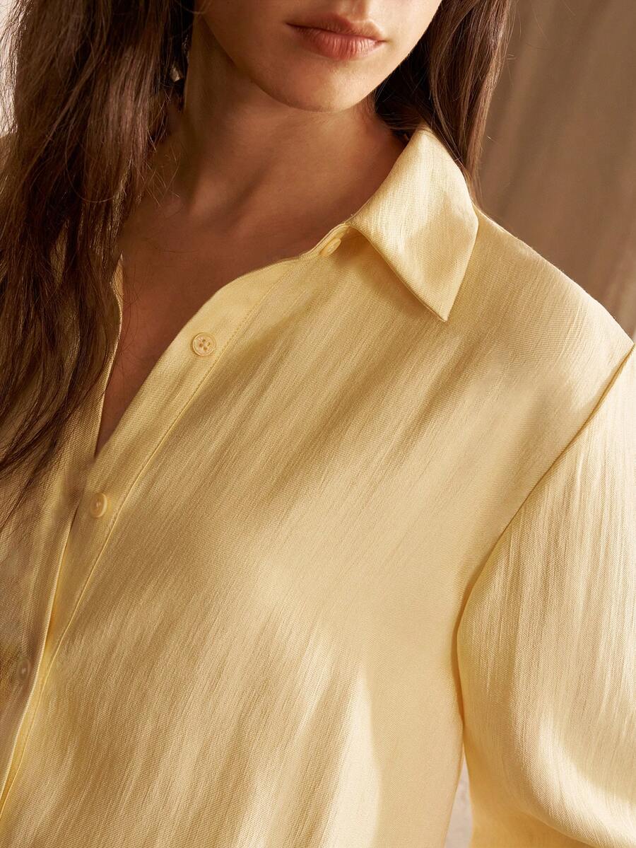 MOTF PREMIUM WOMEN'S YELLOW LONG SLEEVE LOOSE FIT METAL DECOR BLOUSE, FASHION COMMUTE, EARLY AUTUMN - Yellow - View 2