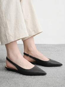 CUCCOO BIZCHIC Light Plate Solid Color Small Slope Heel Low Heel High Class Elegant Black Rough Pattern PU Women Flat Shoes Dew Heel Commuter Dating Daily Fall Shoes - Black - View 5