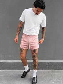 Manfinity VCAY Men's Casual Shorts With Side Stripes And Drawstring Waist - Pink - View 8