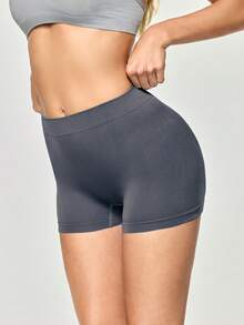 SHEIN 女款極簡純色無縫塑形安全短褲 - 深灰色 - 查看 3