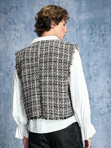 ROMWE MEN Street Life Rompi Fashion Pria Motif Kotak-kotak dengan Hiasan Rumbai - Perak - View 3