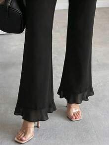 Editum 女款新款黑色修身高腰針織彈性長褲，適合日常與多場合穿著 - 黑色 - 查看 1