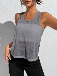 SHEIN Sports 女士交叉露背设计健身背心，适合日常锻炼 - 淺灰色 - 查看 5