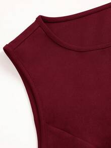 Easura Abito corto nero senza maniche con stampa plissettata, linea ad A, svasato, patchwork, elegante casual per uso quotidiano, pendolarismo e ufficio, taglie forti, abito estivo da donna - Bordò - Visualizzare 4