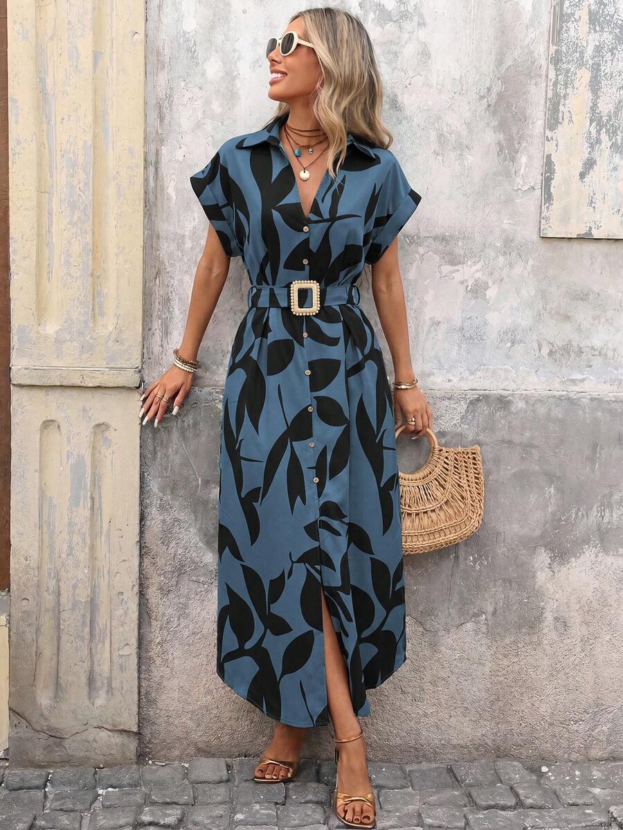 Wandoria Women'S Polka Dot Printed Batwing Sleeve Dress Maxi Women Outfit - Dusty Blue - View 1