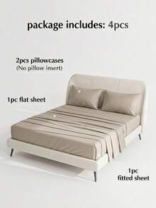 Veyra Day 4pcs/Set 100% Polyester Sheet Set Easy Care Bedding Set Fitted Sheet Set (1pc Flat Sheet+1pc Fitted Sheet+2pcs Pillowcases) Fitted Sheet Set King Queen Full TWIN SIZE Sheet Deep Pocket Up To 35cm , Breathable Better For Sleep - Khaki - View 3