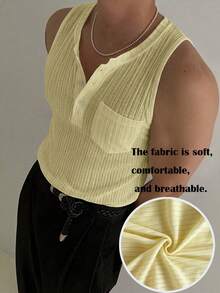 Manfinity Dauomo Men's Sheer Striped Sleeveless Tight Fit Tank Top - Light Yellow - View 3