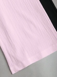 SHEIN PETITE 女款黑白配色純色直筒長褲 2件套 - 粉色 - 查看 6