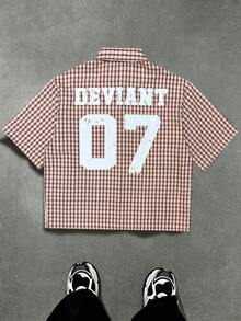 Manfinity Roghcode Men's Letter Plaid Pattern Short Sleeve Single-Breasted Casual Shirt - Multicolor - View 1